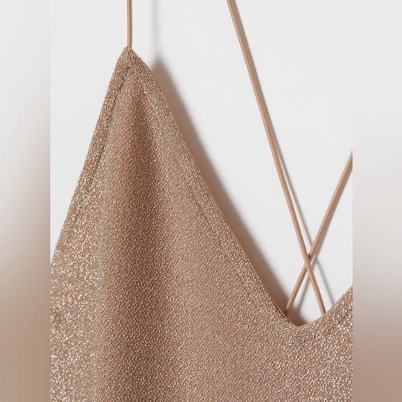 Champagne Gold Sparkly Mini Bodycon Cross Strap Dress - Picture 2 of 2